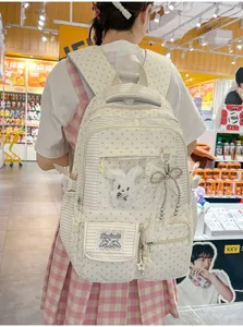 Cute Japanese style backpack with transparent compartment and star pattern for girls