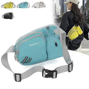 Blue outdoor sports fanny pack with water bottle holder and adjustable waist belt