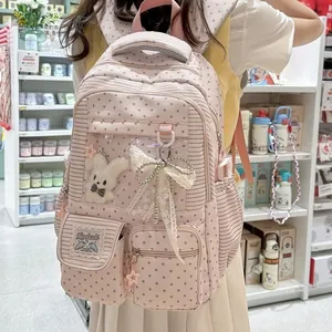 Kawaii Japanese style pink school backpack with stars pattern and transparent pocket