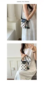 Stylish women small polka dot bucket bag fashion shoulder crossbody phone bag daily use