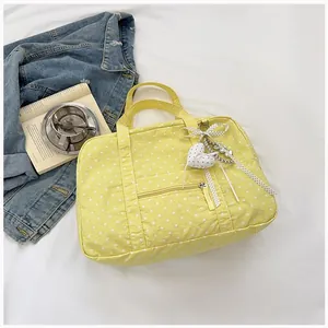 Korean style yellow polka dot Boston bag with large capacity for women's travel and commute