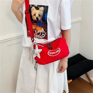 Women Trendy Lightweight Nylon Crossbody Bag Casual Small Shoulder Underarm Bag With Star Charm Printed Design Style
