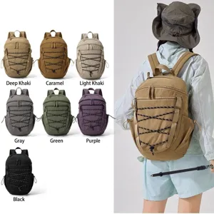 Large Capacity Lightweight Nylon Outdoor Sports Backpack With Bungee Cord Design For Hiking Cycling Workwear Unisex Bag