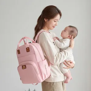 Mochila pañalera rosa multifuncional para mamás, bolso de viaje de gran capacidad para bebé.