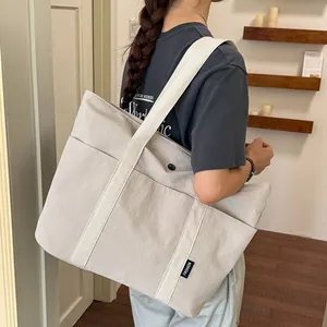 Damen Nylon Tote-Bag Mit Großer Kapazität Leichte Pendler Schulterhandtasche Einfarbig Literarische Studentenschultasche