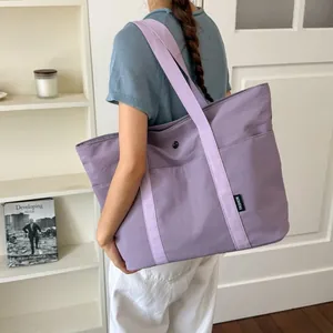 Große lila Canvas-Einkaufstasche für Damen, ideal für tägliches Pendeln und Studium