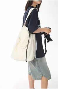 Minimalist large capacity nylon tote bag in creamy white for fitness and daily use