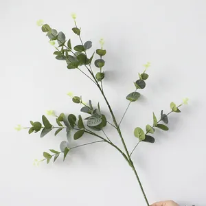 Kunstmatige Eucalyptusbladeren Simulatie Geldblad Satijnen Tak Voor Bruiloft Huis Decor Bedrukte Groene Kunstplanten Tak
