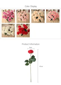 Guide des tailles et couleurs pour roses artificielles : longueur 42cm, tête 8cm.