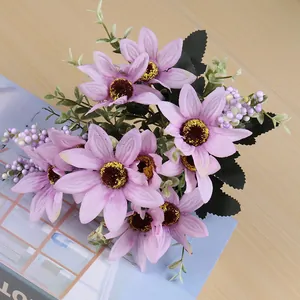Close-up view of a purple artificial daisy bouquet for home decor