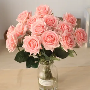 Rose Artificielle au Toucher Réel en Tissu Enduit de Latex Hydratant Fleur de Simulation pour Décoration de Mariage Maison Fête