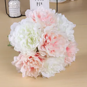 Ramo de peonías de seda artificiales de 5 cabezas para decoración elegante de bodas y hogar