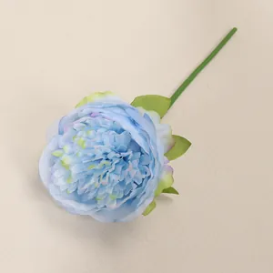 Detailed close-up of a single blue artificial peony flower stem for home and wedding decor