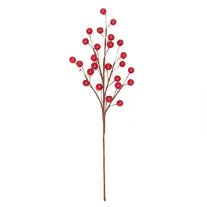 Branche de baies rouges artificielles pour décoration florale de Noël et Nouvel An