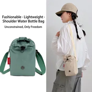 Bolso bandolera ligero y minimalista para botellas de agua con cordón y bolsillo para móvil