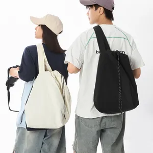 Minimalist nylon couple tote bags in black and cream white colors