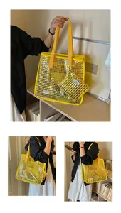Borsa tote trasparente in PVC giallo con pochette coordinata per viaggi e tempo libero