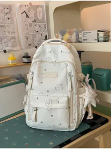 Mochila escolar blanca para niñas con bonitos estampados de osos y estrellas