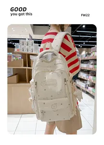 Mochila escolar blanca grande para niñas con detalles de osos y estrellas