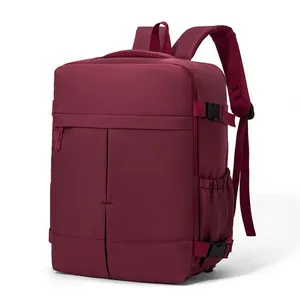 Uitbreidbare wijnrode reisrugzak voor zaken en buitenactiviteiten met grote capaciteit