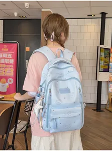 Mochila escolar azul claro de gran capacidad para niñas con ositos