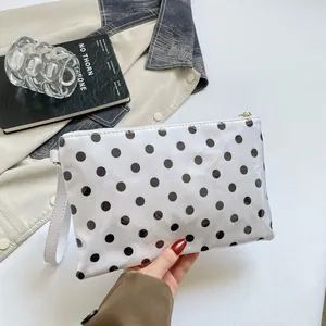 Large capacity white polka dot cosmetic bag portable travel makeup organizer pouch