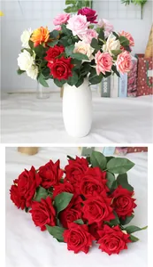 Detailed view of multi-colored velvet artificial roses for wedding and home decoration.