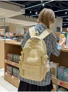 Mochila amarilla linda con osos para niñas, gran capacidad para la escuela y estudio
