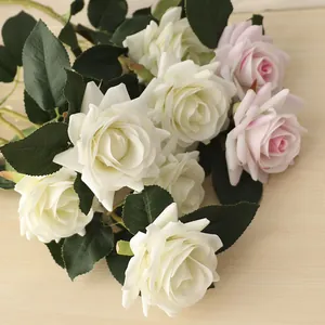 Elegant white and pink velvet artificial roses for wedding bouquet decoration