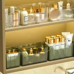 Modern Striped Bathroom Toothbrush Storage Box Waterproof PET Makeup Organizer Washstand Desktop Toiletries Case Storage Rack
