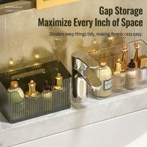 Modern corrugated transparent bathroom storage bin for cosmetics organization and skincare