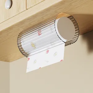 Wall Mounted Disposable Dishcloth Storage Box PET Vertical Stripe Waterproof No Drill Organizer For Kitchen Bathroom Paper Roll Holder