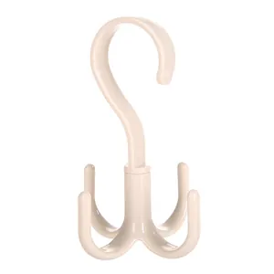 Durable beige 360-degree rotating 4-prong hanger organizer for bags and scarves