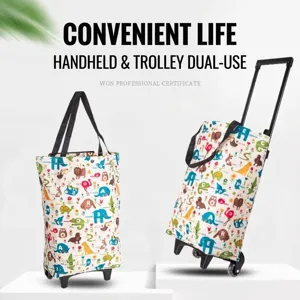 Carrello portaspesa pieghevole con stampa di animali e ruote