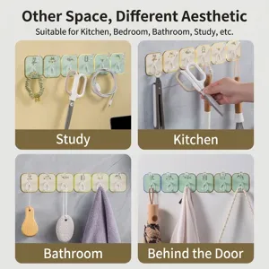 Strong adhesive wall hooks row for kitchen bathroom bedroom and behind door storage