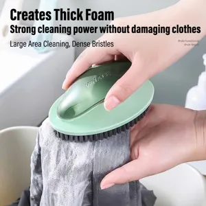 Green multi-functional soft bristle laundry brush for effective clothes and shoes cleaning