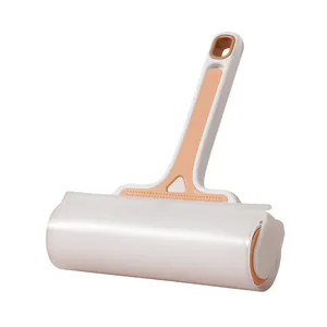 Ergonomic lint roller hair remover for clothes with protective cover and orange handle