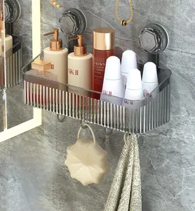 Wandgemonteerde badkamer organizer met zuignap en helder PET geribbeld design