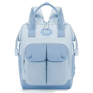 Large capacity light blue diaper bag backpack with multi-pockets for mommy and baby care