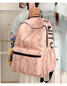 Modischer rosa Batik-Rucksack für Mädchen mit schwarzem Buchstabendruck und Bär
