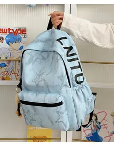 Seitenansicht eines hellblauen Rucksacks im amerikanischen Streetstyle mit Sternenmuster.