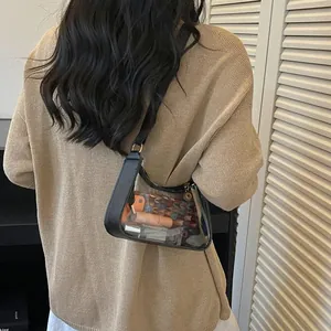 Sac à épaule tendance en PVC transparent pour femmes avec bordure noire
