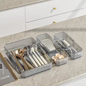 Set di organizer per cassetti trasparenti a coste estensibili per cucina e trucco