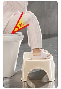 Detail of cream toilet stool showing the optimal 35-degree healthy squatting angle.