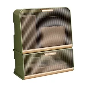 Groene stapelbare WiFi-router opbergbox met geribbelde deur voor kabelmanagement