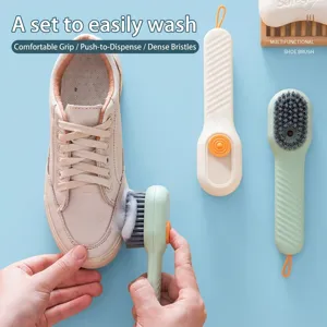 Multifunctional Press Liquid Dispensing Shoe Brush Soft Bristle Cleaning Brush For Shoes Clothes Laundry Home Household Cleaning Tool