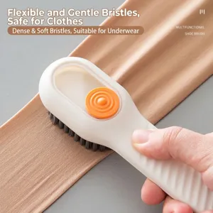 Ergonomic multifunctional shoe brush with soft bristles and liquid dispenser for laundry
