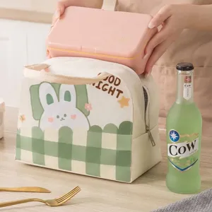 Bolsa de almuerzo térmica de conejo con fiambrera rosa portátil y asa resistente