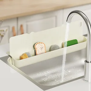 Multifunctional Kitchen Sink Splash Guard And Organizer TPR Splash-proof Water Barrier With Drainage Storage Basket Home Kitchen Accessories