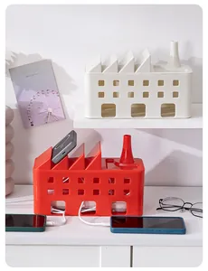 Boîte de rangement de multiprise créative en forme d'usine pour gestion de câbles et support